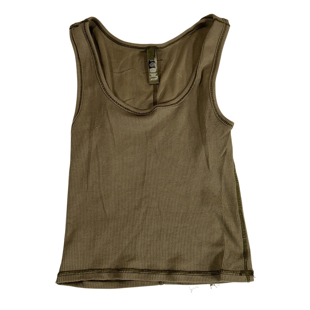 SKIMS Cotton Rib Tank Top Army Green Scoop Neck Small Ribbed Basics